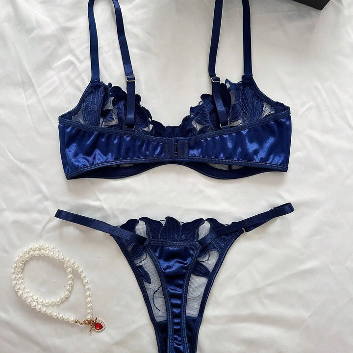 2024 Floral Embroidery Sexy Lingerie Set Women Thin Transparent Bralette Lace Push Up Bra Panty 2 Piece Sensual Lingerie Woman S