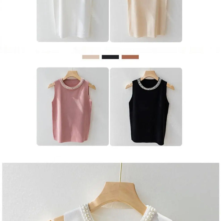Knitted Vests Women Korean Top Solid Tank Blusas Mujer De Moda Summer New Fashion Female Sleeveless Beading Casunal Thin Tops