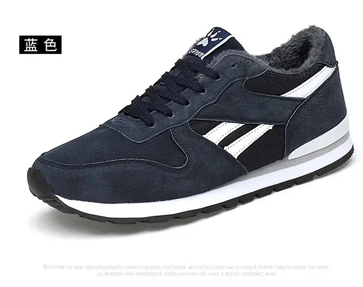 Autumn Men Sneakers Natural Pig Skin Material Male Trainers Outdoor Stylish Shoes Lace-up Flats Non-slip Rubber Sole Blue Grey