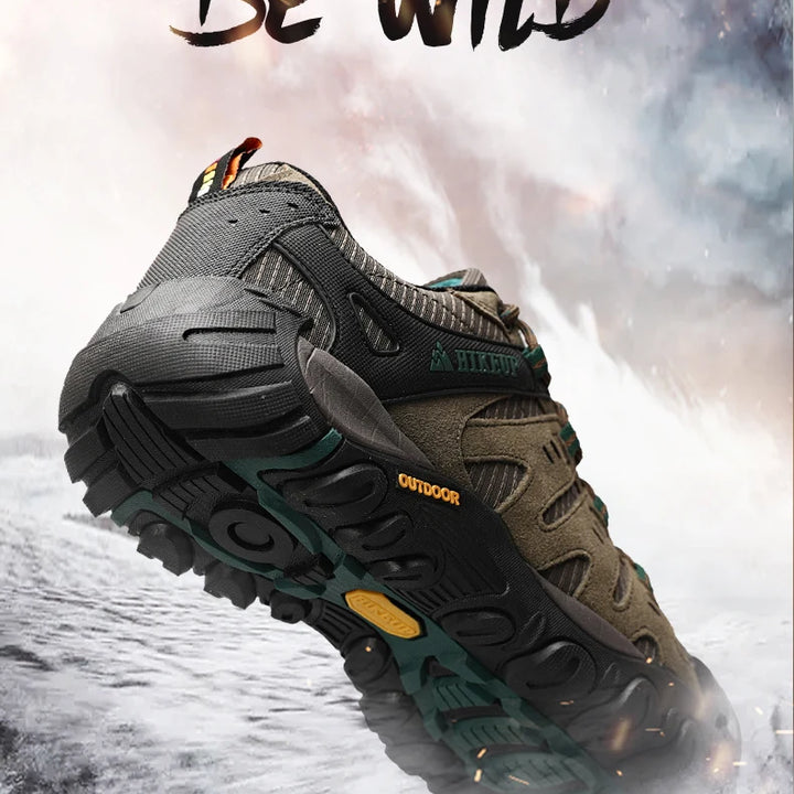 HIKEUP Men's Hiking Shoes Suede Leather Outdoor Shoes Wear-resistant Men Trekking Walking Hunting Tactical Sneakers