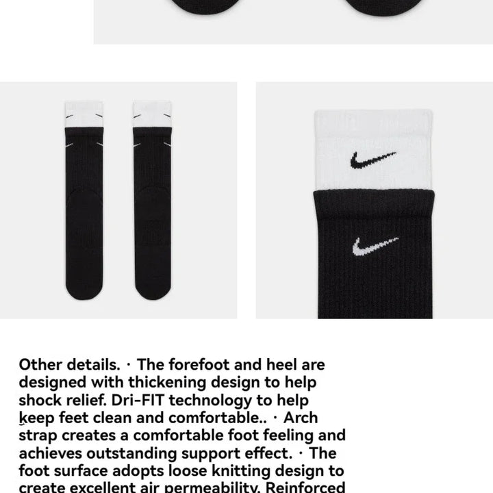 Original Nike Everyday Plus Cushioned Raining Sports High Socks 1 Pair Combination Black S M L DD2795-011