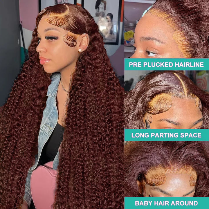 30 36 Inch Reddish Brown Deep Wave 13x4 Lace Frontal Wig Brazilian Colored Curly 13x6 HD Lace Front Human Hair Wigs For Women