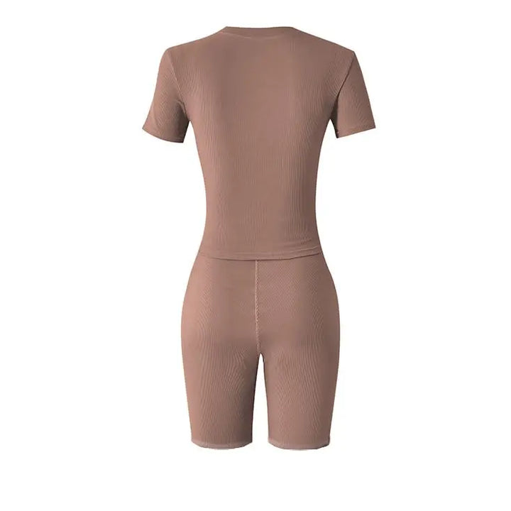 Lounge Wear Ribbed Casual 2 Piece Summer Shorts Set For Somen Short Sleeve Top+Elastic outfits