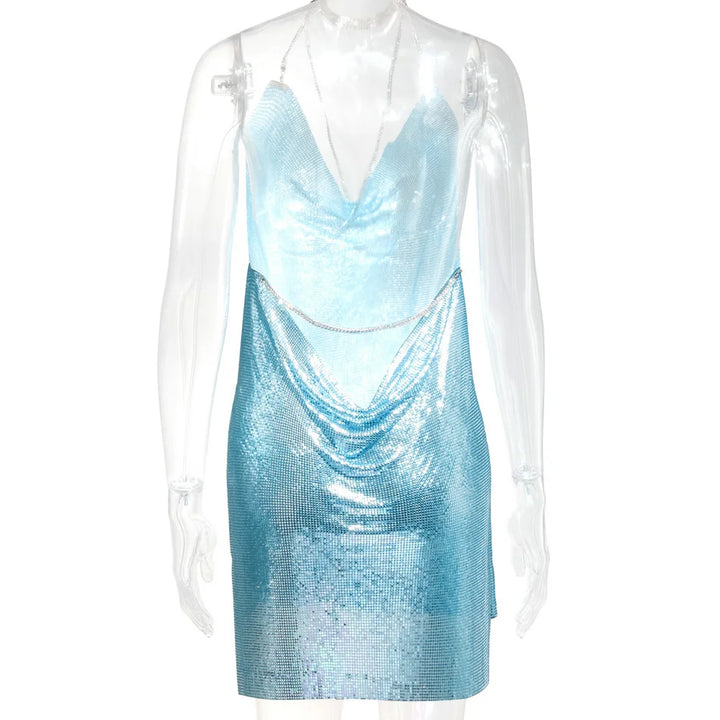 Sexy see through Chain Sequin summer dress women backless mini birthday party dress night club outfits evening dresses vestidos