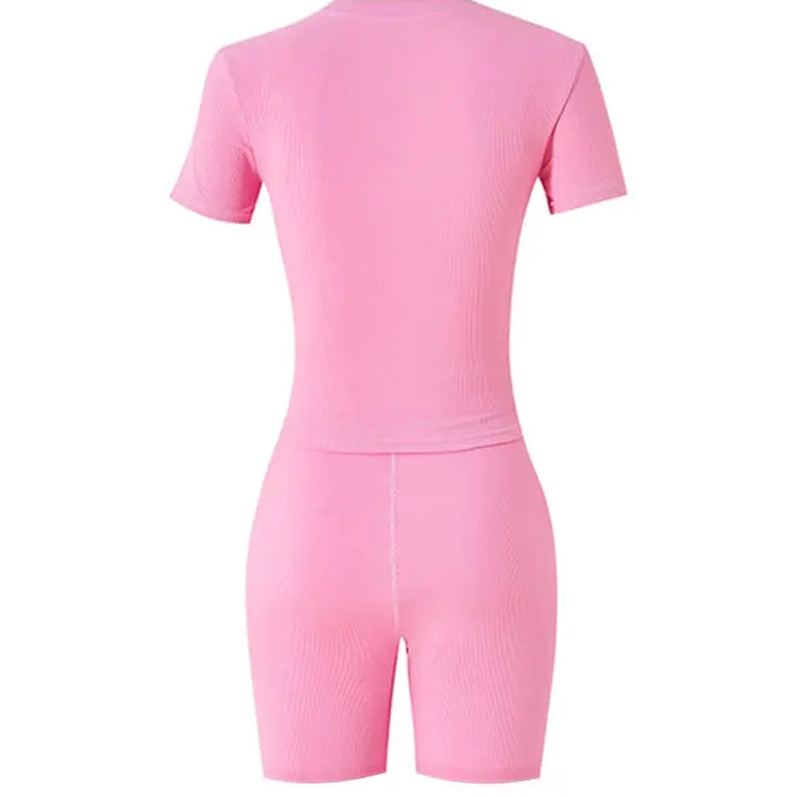 Lounge Wear Ribbed Casual 2 Piece Summer Shorts Set For Somen Short Sleeve Top+Elastic outfits