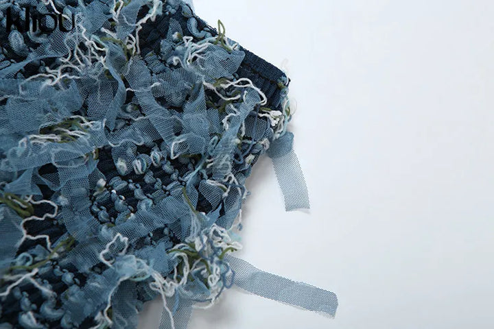 kliou Stacked Crochet 2 Piece Set Women Panelled Patchwork Wrapped Chest Crop Tanks+Sheer Slim Mini Skirts Female Street Outfits