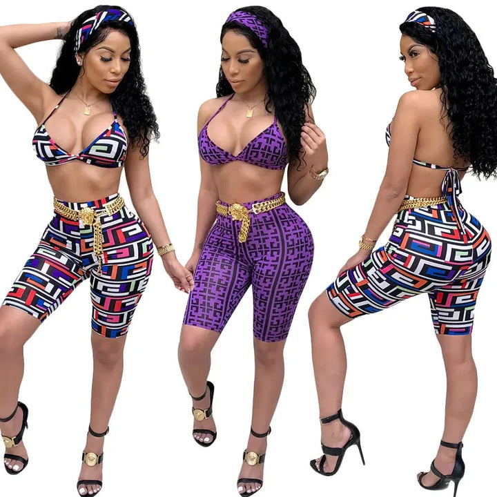 S3330 Sweetpants Three-Piece Set With Headscarf Six Colors Women's Fashion Outfit Short Skirt Set From China Mainland