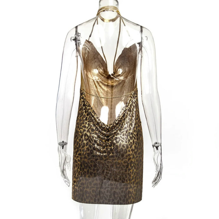 Sexy see through Chain Sequin summer dress women backless mini birthday party dress night club outfits evening dresses vestidos