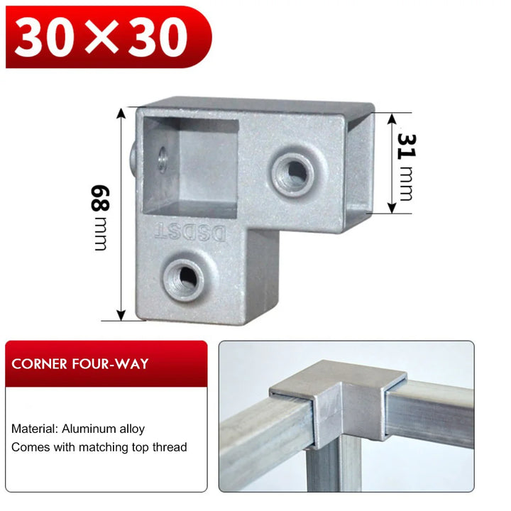 New Aluminum Alloy Square Tube Fixed Pipe Clamp Connector Accessories Aluminum Alloy Elbow Three-way Square