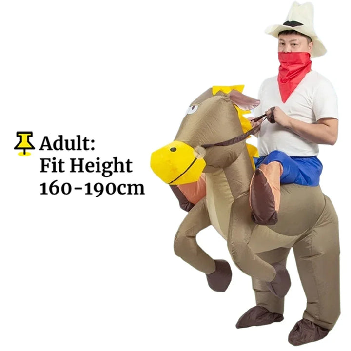 Adult Children Western Cowboy Riding Inflatable Costume Little Grey Horse Bull Riding Bar Halloween Show Out Dress
