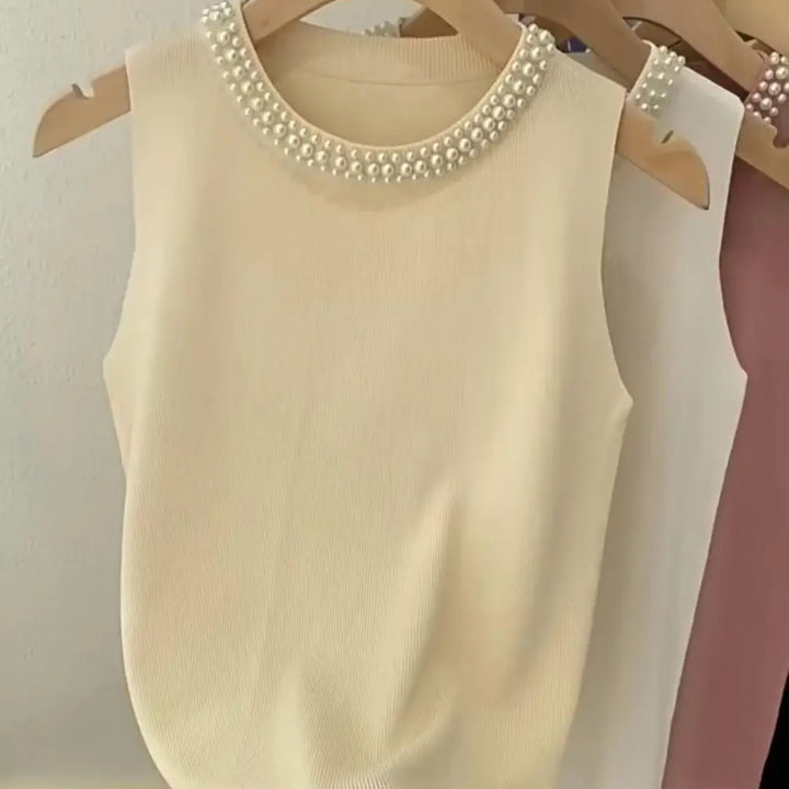 Knitted Vests Women Korean Top Solid Tank Blusas Mujer De Moda Summer New Fashion Female Sleeveless Beading Casunal Thin Tops