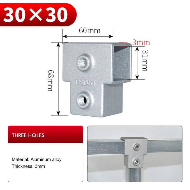 New Aluminum Alloy Square Tube Fixed Pipe Clamp Connector Accessories Aluminum Alloy Elbow Three-way Square