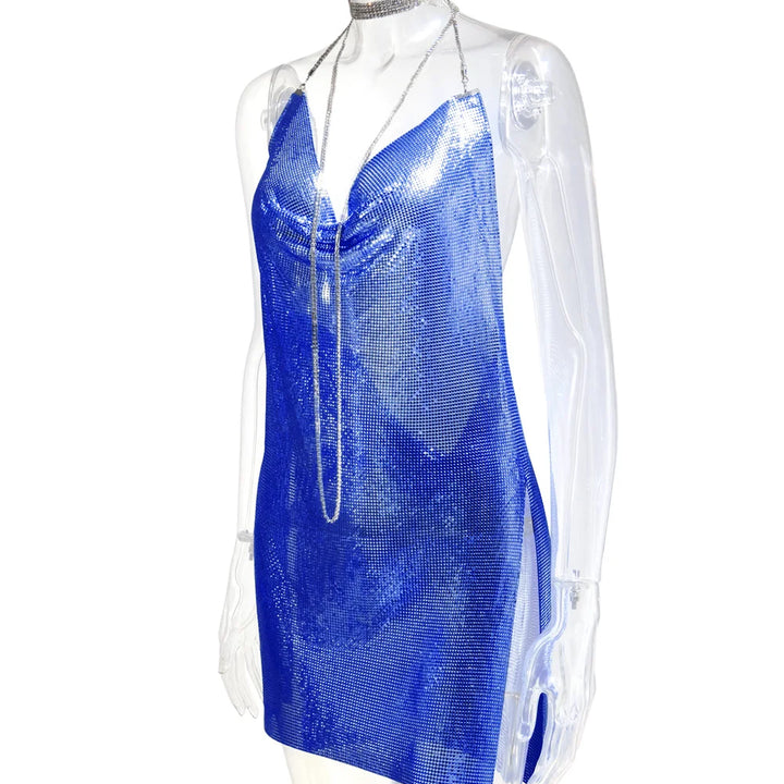 Sexy see through Chain Sequin summer dress women backless mini birthday party dress night club outfits evening dresses vestidos