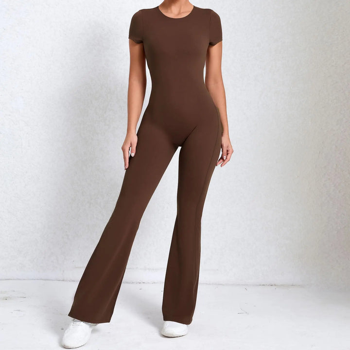 Women Sports Flared Pants Fitness Rompers Stretch Workout Bodysuits Jumpsuit Long Sleeves Gym Set Women's Yoga Suit Sportswear