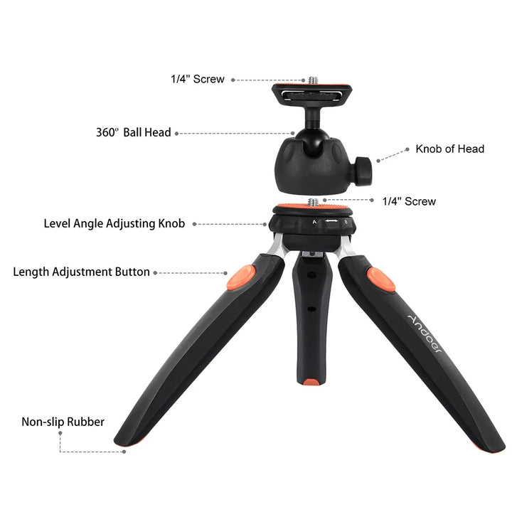 Andoer H20 Mini Tabletop Tripod Portable Foldable Phone Camera Tripod Stand with Removable Ball Head with 1/4 Inch Screw