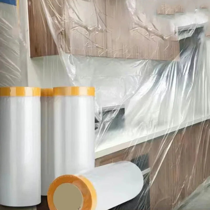 10/30m Disposable Cuttable Dust Film Self-adhesive Dustproof Film Plastic Paint Drop Cloth Sheeting Roll Pre-Taped Masking Films
