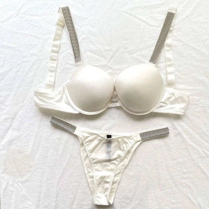 Rhinestone Letter Seamless Bra Sexy Panties Backless Wireless Set Underwear For Girls Push Up Bra luxurious Women Lingerie Sets