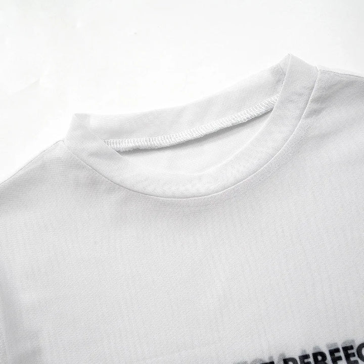 Letter Printed Mesh Transparent Women Panelled Newspaper Long Sleeve Round Neck T-Shirts