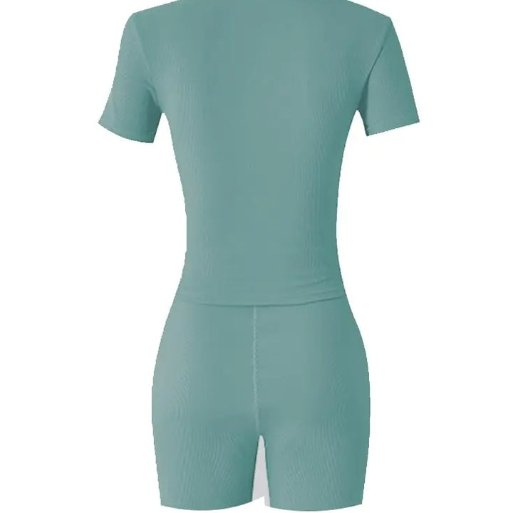 Lounge Wear Ribbed Casual 2 Piece Summer Shorts Set For Somen Short Sleeve Top+Elastic outfits