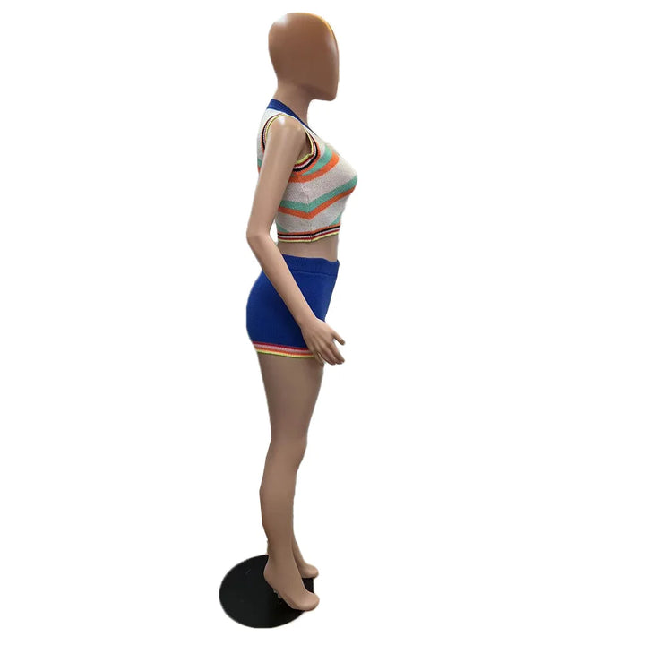 CM.YAYA Knit Ribbed Fashion Women's Set Striped Tank Top and Shorts Suit 2023 Summer Chic Two 2 Piece Set Outfit Tracksuit