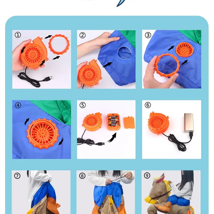 Adult Children Western Cowboy Riding Inflatable Costume Little Grey Horse Bull Riding Bar Halloween Show Out Dress