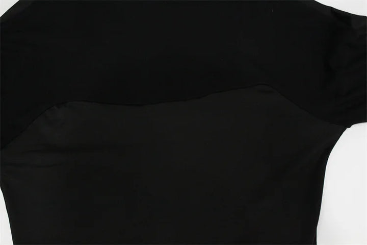 Huhugirl Mesh See Through Skinny Sexy Bodysuits Women Fashion Patchwork Long Sleeve Sheath Rompers Female Jumpsuits Tops Tees