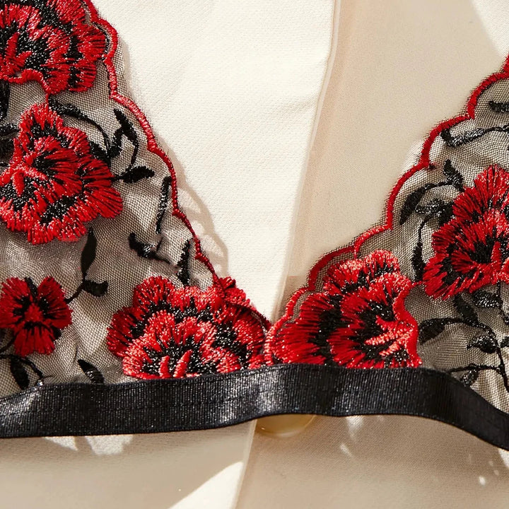 2 Piece Women Sexy Lingerie Set See-Through Bra Floral Embroidery Sheer Underwear Intimates Bra And Panty Transparent Bra