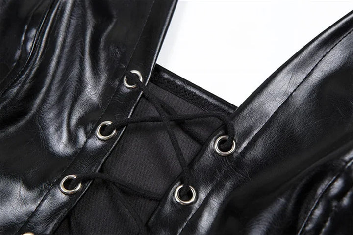 Sexy Crop Top Inside Women Black PU Leather Rope Strap Hollow Out Punk Style Tank Tops Vest Fashion Backless Club Party Wear