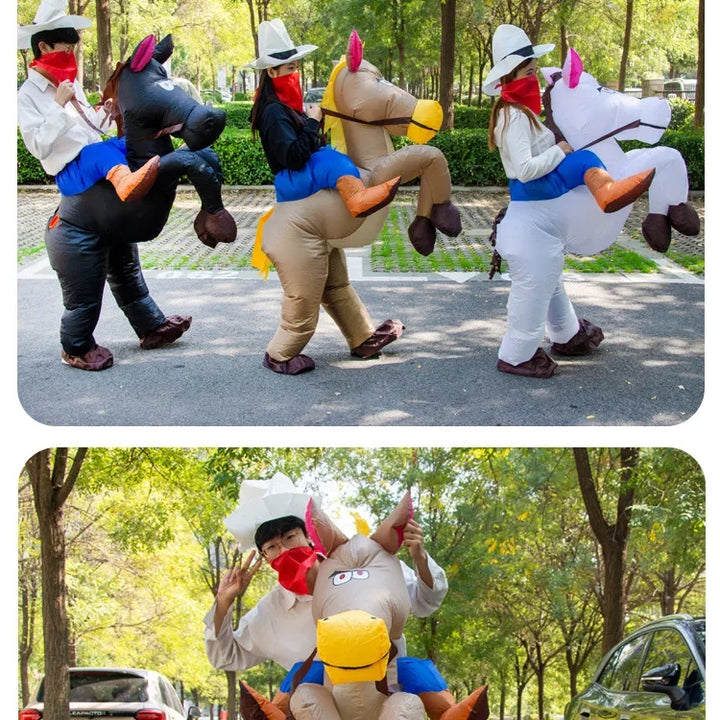 Adult Children Western Cowboy Riding Inflatable Costume Little Grey Horse Bull Riding Bar Halloween Show Out Dress