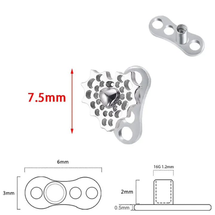 F136 Titanium Dermal Anchor Piercing Spider Web Heart 16G 1.2mm Microdermal Piercing Skin Diver Dermal Piercing Body Jewelry