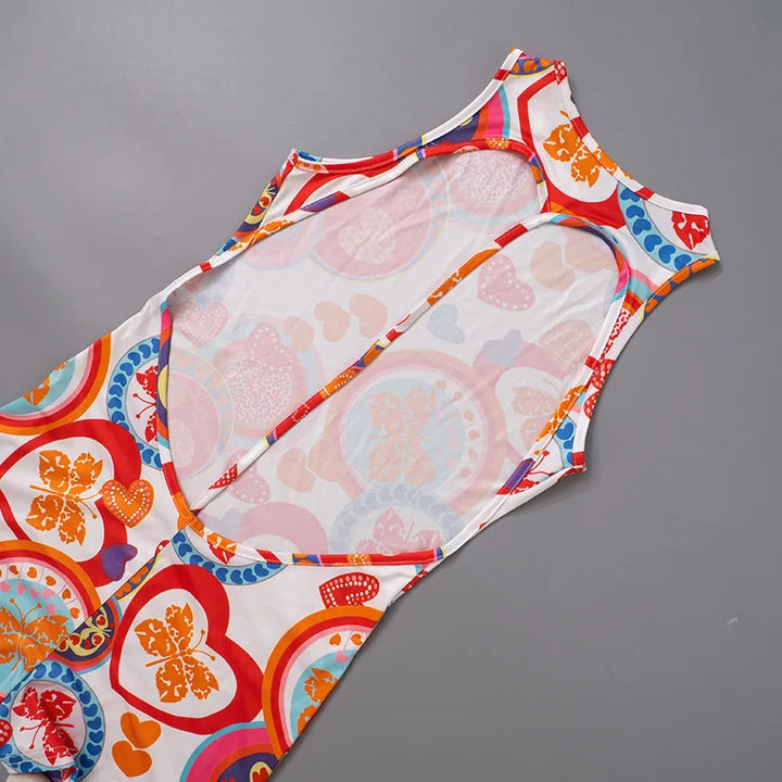 BKLD One Pieces Clothes For Women 2024 Summer New Streetwear Fashion Printed Sleeveless Open Back Bodysuit Shorts Romper