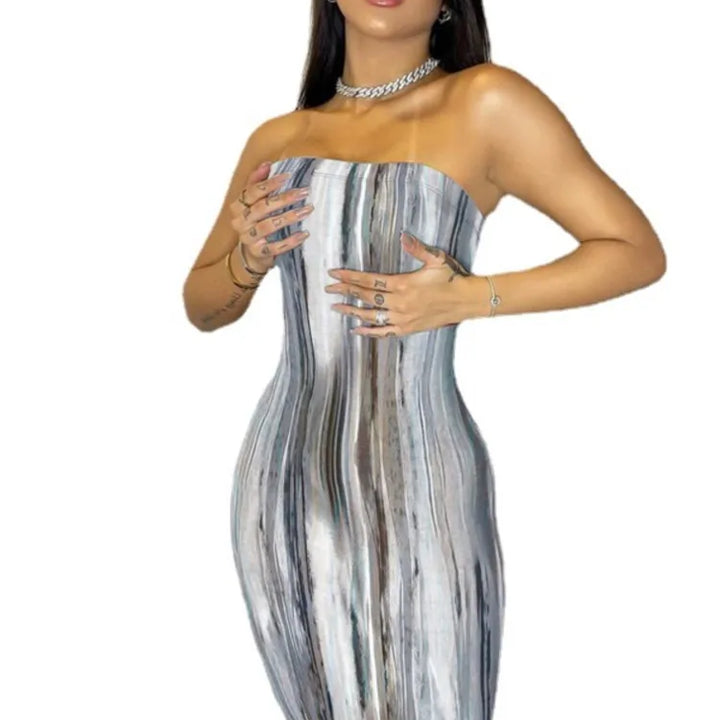 Spring And Summer Dresses For Women Chest Wrap Printed Off Shoulder Bandage Slim Sexy Long Dress 2023 New Fashion party MsChuh