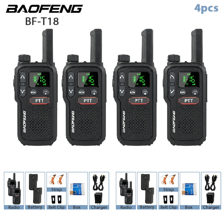 BF-T18 Baofeng Mini Walkie Talkie UHF 400-470MHz USB Charge Portable Two Way Radio 2 PTT Button 16 Channels Long Range Ham Radio