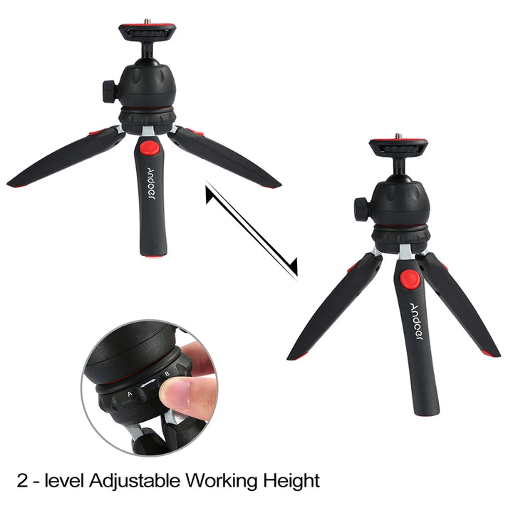 Andoer H20 Mini Tabletop Tripod Portable Foldable Phone Camera Tripod Stand with Removable Ball Head with 1/4 Inch Screw
