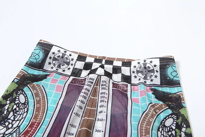 Weird Puss Aesthetic Print 2 Piece Set Women Sexy See Through Colorful Coquette Tank Tops+Pants Hipster Matching Clubwear Outfit