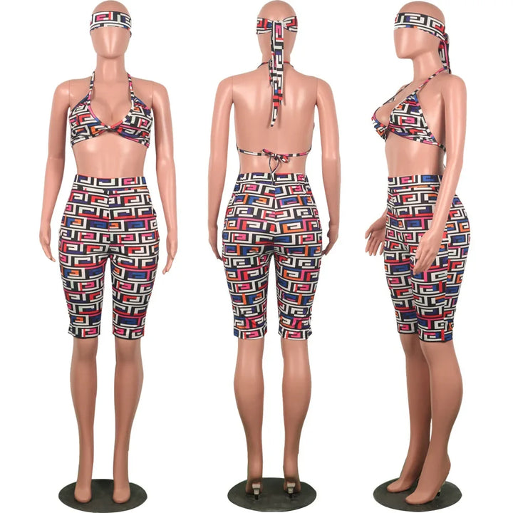 S3330 Sweetpants Three-Piece Set With Headscarf Six Colors Women's Fashion Outfit Short Skirt Set From China Mainland