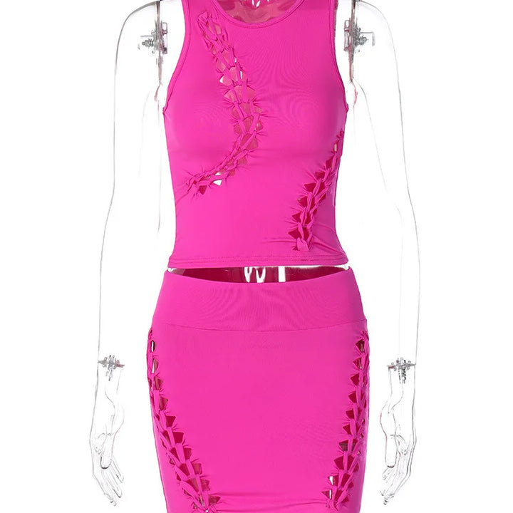 Dulzura Women 2024 Autumn Tank Tops Mini Skirts Party Club Streetwear Two Piece Matching Sets Wholesale Items For Business S3211