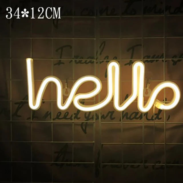 LED Hello Neon Lights Sign Custom Letters for Party Wedding Decorations Home Wall Room Convenience Store Bar Decor