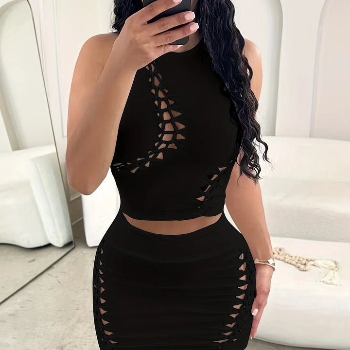 Dulzura Women 2024 Autumn Tank Tops Mini Skirts Party Club Streetwear Two Piece Matching Sets Wholesale Items For Business S3211