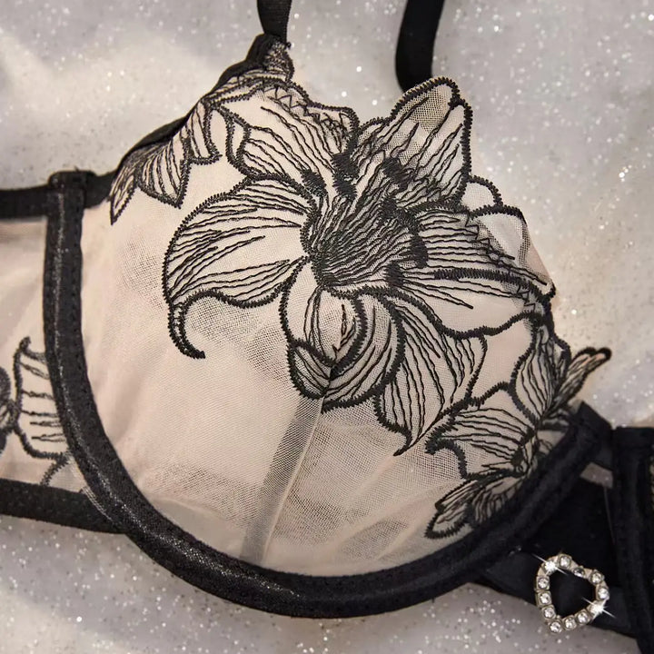 Elegant Black Sexy Nighty Underwire Bra Underwear Set Party Club Night Women Chef Ultrathin Underwear set