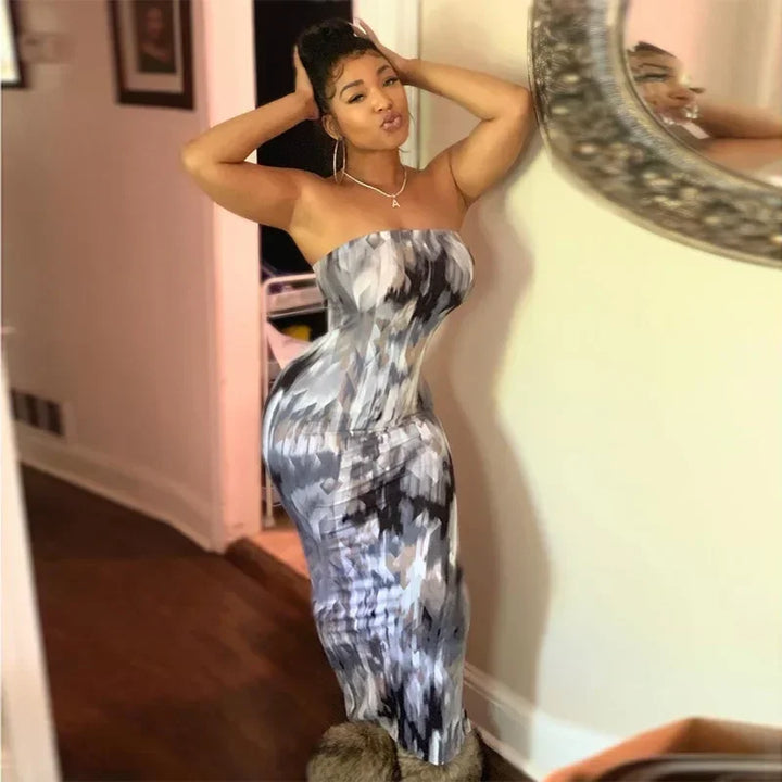 Tie Dye Bodycon Bandage Dress Women Midi Sexy Party Dresses Off Shoulder Strapless Summer Y2k Club Beach Elegant Long Vestidos
