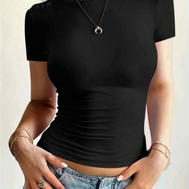 Casual Basic T-Shirts For Women Spring Summer New Short Sleeve O Neck Top Solid Simple Y2k Tees Lady Pullover Crop Tops Street