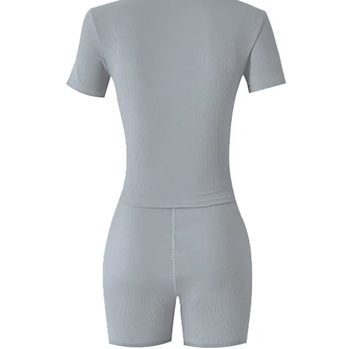 Lounge Wear Ribbed Casual 2 Piece Summer Shorts Set For Somen Short Sleeve Top+Elastic outfits