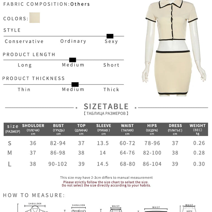 Weird Puss Ribbed Women 2 Piece Set Polo Neck Button Shorts Crop Tops+Mini Skirts Matching Stretch Elegant Streetwear Outfits