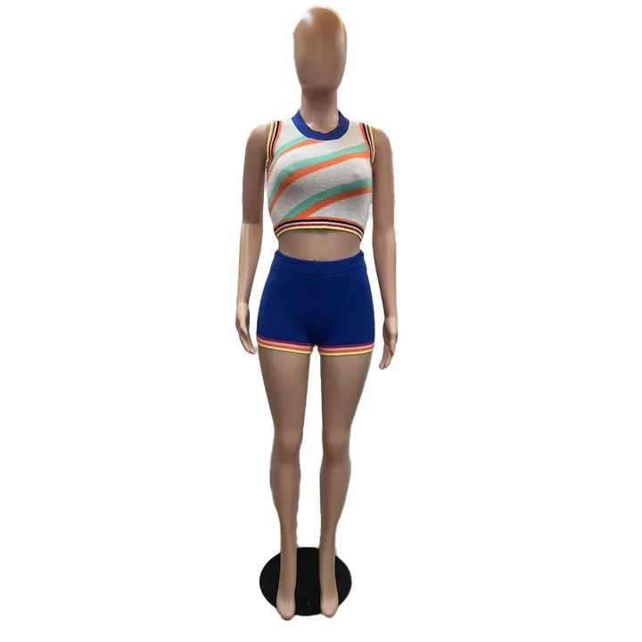 CM.YAYA Knit Ribbed Fashion Women's Set Striped Tank Top and Shorts Suit 2023 Summer Chic Two 2 Piece Set Outfit Tracksuit