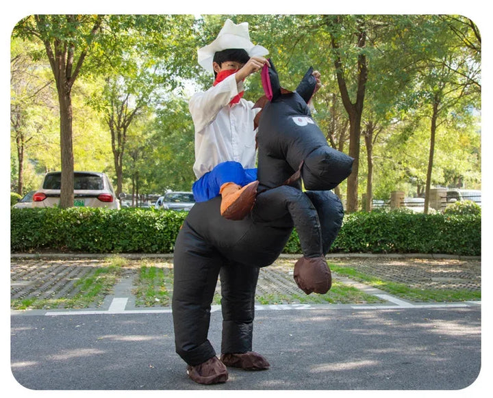 Adult Children Western Cowboy Riding Inflatable Costume Little Grey Horse Bull Riding Bar Halloween Show Out Dress