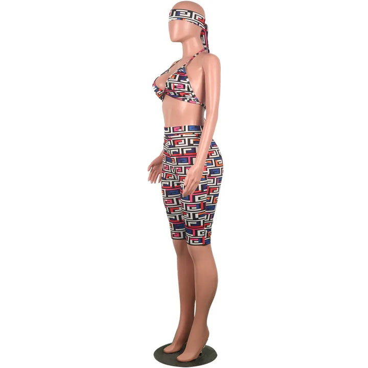 S3330 Sweetpants Three-Piece Set With Headscarf Six Colors Women's Fashion Outfit Short Skirt Set From China Mainland