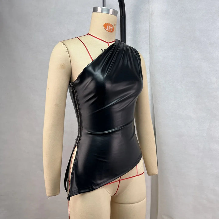 2024 Fall Snd Winter New Pure Color Slim Sleeveless One-Shoulder Slanting Collar Zipper Show Thin Jacket