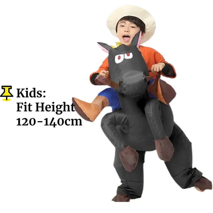Adult Children Western Cowboy Riding Inflatable Costume Little Grey Horse Bull Riding Bar Halloween Show Out Dress
