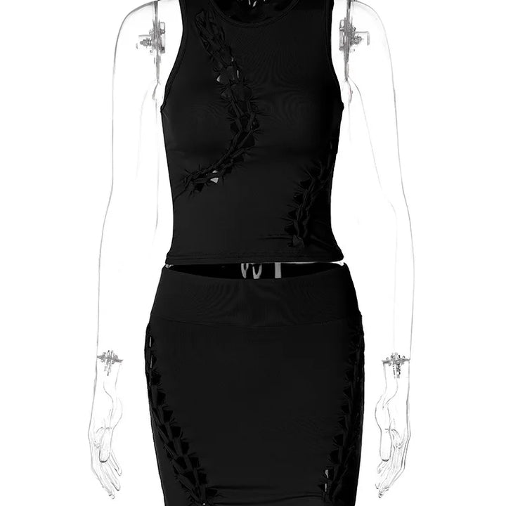 Dulzura Women 2024 Autumn Tank Tops Mini Skirts Party Club Streetwear Two Piece Matching Sets Wholesale Items For Business S3211